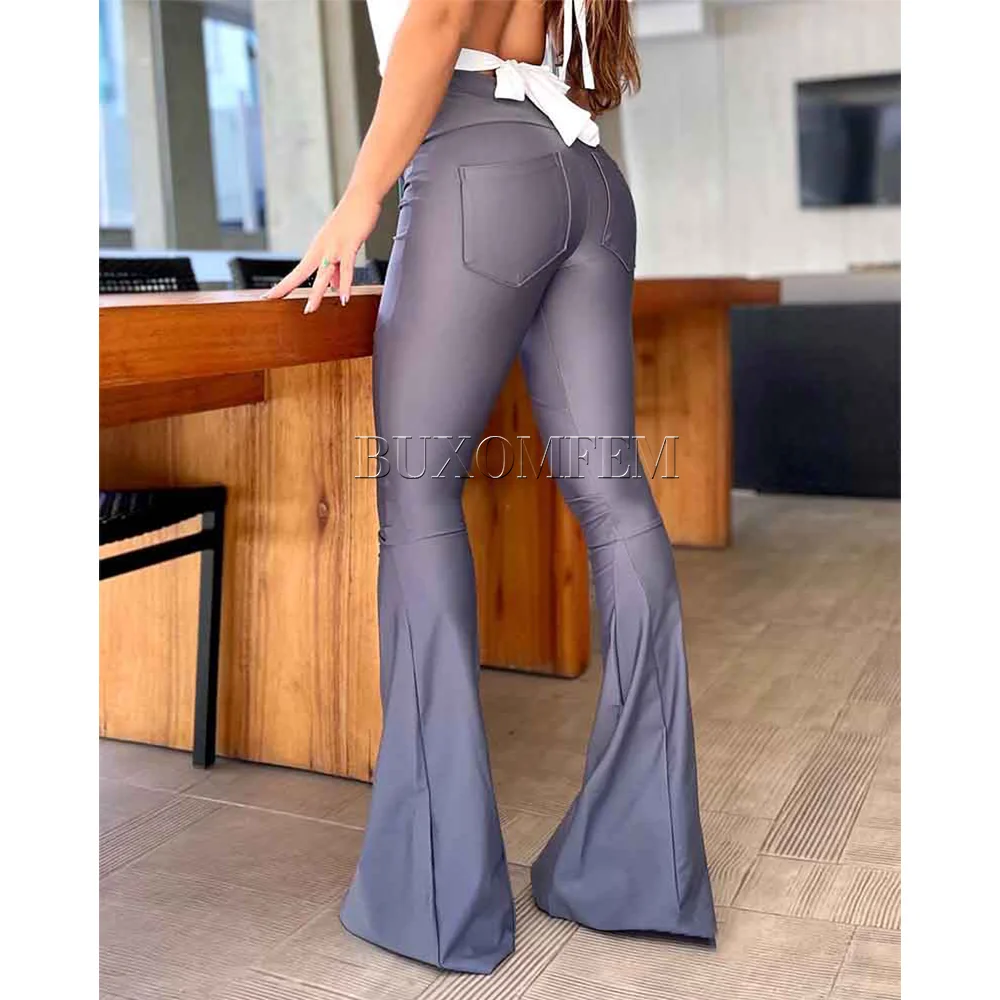 Elastic Zipper Flared Tights Slim Fit Stylish Vintage Pants Straight Leg Wrap Hips Casual Daily Trousers High Waist Pants Women