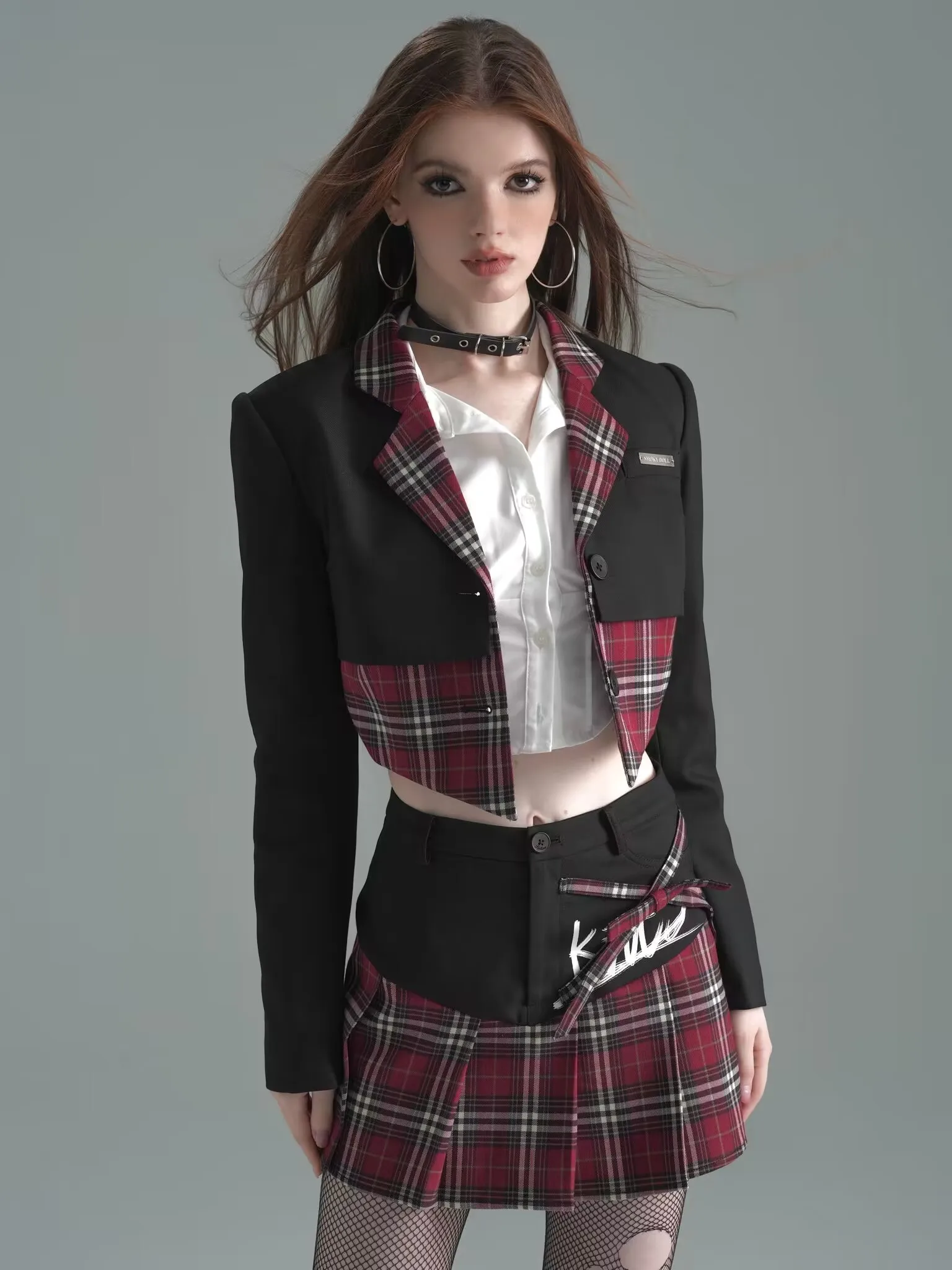 2023aw Designer Original American Retro Hot Girl College Style Stitching Autumn Suit Pleated Skirt JK Uniform Set Two-Piece Set