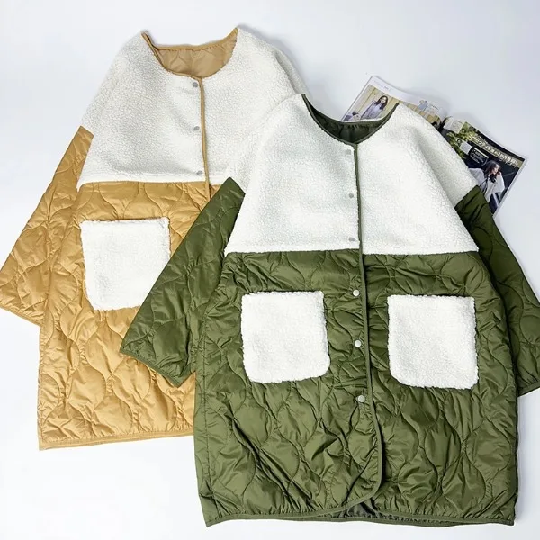 

Женское пальто свободного кроя из овечьей шерсти с хлопковыми вставками, прочное, универсальное, для повседневной носки, средней длины