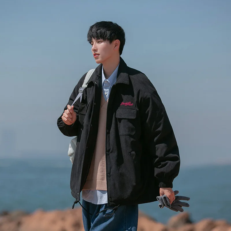 

Мужская вельветовая куртка с утеплением, теплая зимняя куртка в американском стиле, рабочая одежда, модная, с длинными рукавами, на пуговицах