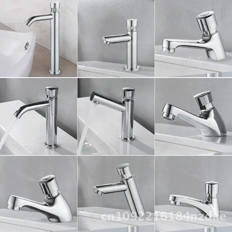 

All-Copper Single-Cooled Push-Type Delay Faucet for Public Places Toilet Wash Basin Hand-Pressed Cold Hot Water Modern