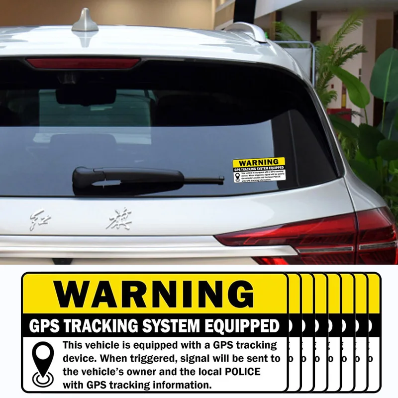 8PCS Car Warning Signs Self-adhesive Logo GPS Tracking Sticker Anti-theft Glass Sticker Bumper Decal Decoration