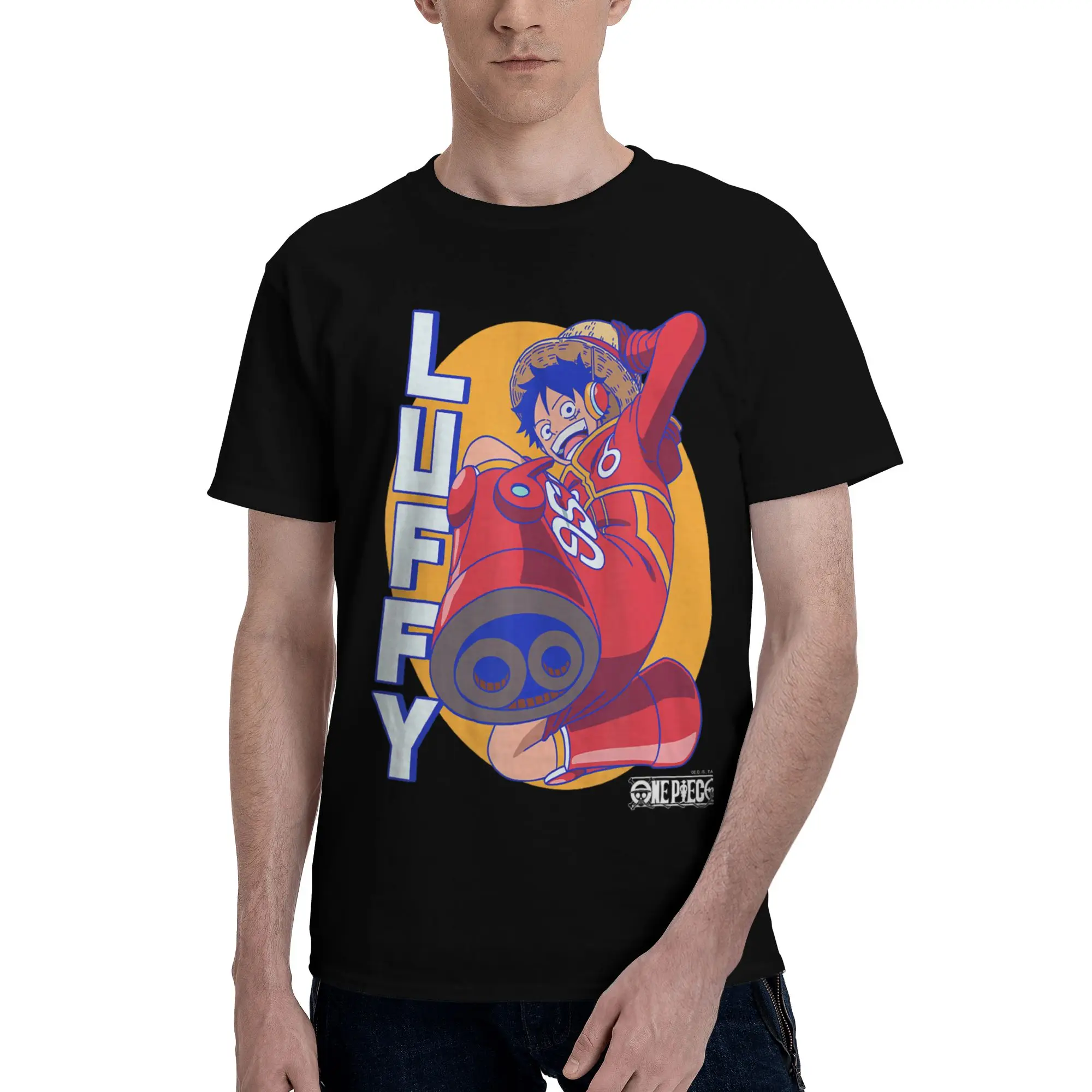 Camiseta de manga corta de algodón puro de Bandai One Piece Anime Luffy Egghead Island para hombre, Crazy Tees
