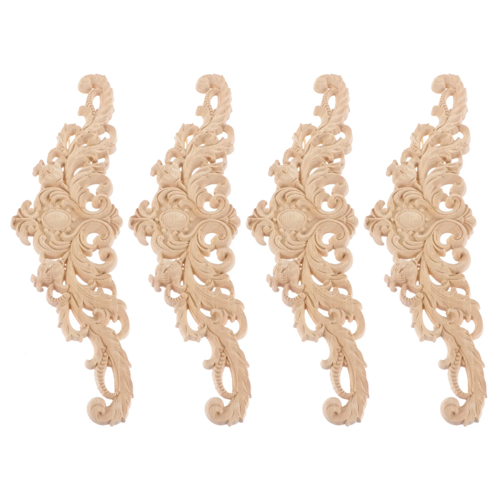 

4Pcs DIY Wood Onlay Applique Unpainted Carved Wooden Trim for Furniture Wall Door Cabinet Decoration DIY Wood Onlay