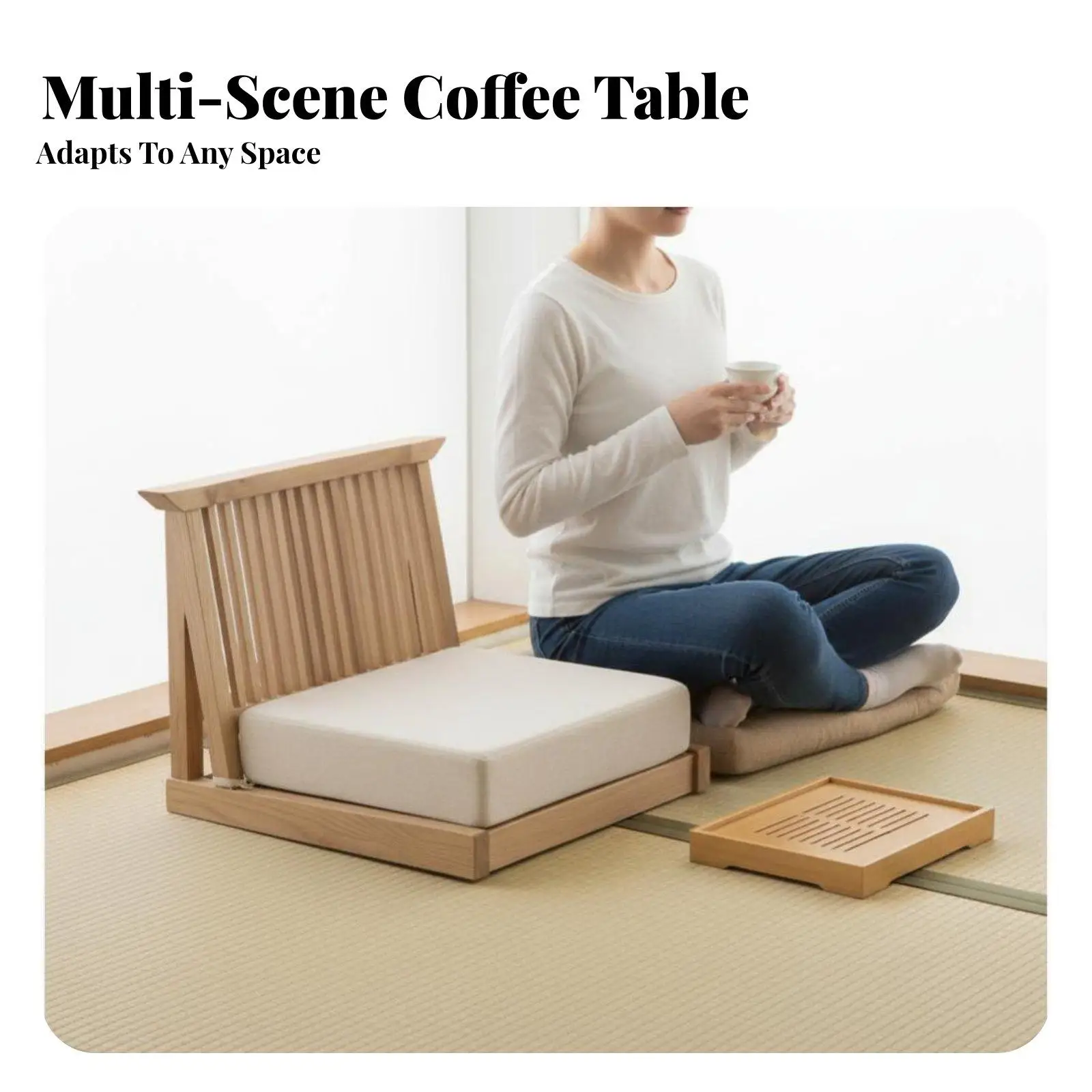 Rectangular Tatami Tea Table New Chinese Design Floor Seating Furniture Carbonized Finish Low Desk for Homeowners, Adults, Bay