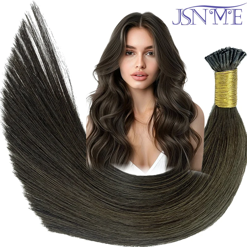 

JSNME I Tip Hair Extensions Natural Real Human Fusion Capsule Keratin Hair Extensions Black Brown Blonde 1g/Strand For Salon