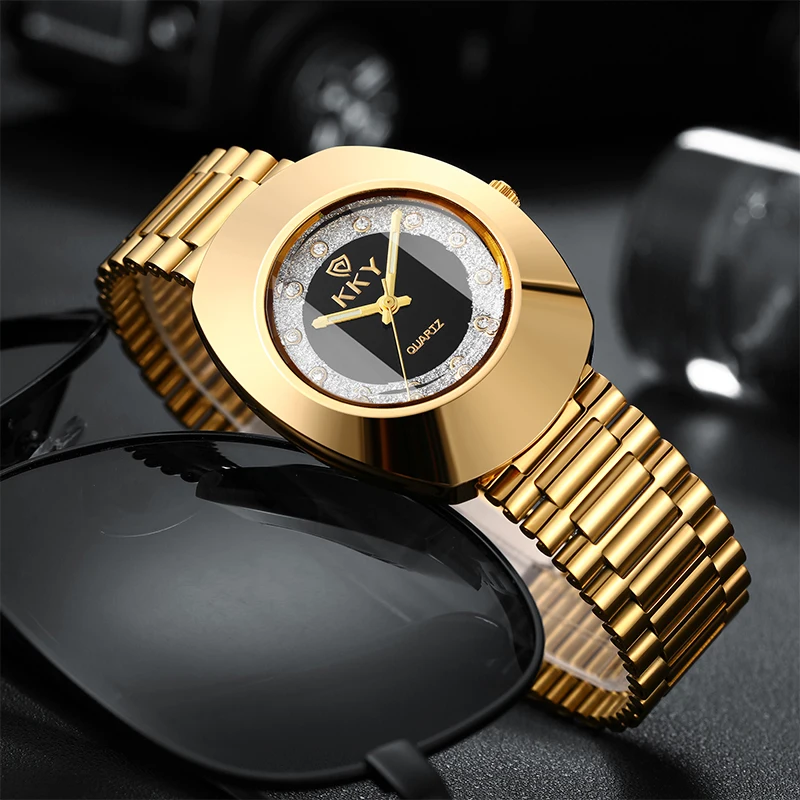 KKY 2024 Luxury Golden Quartz Wristwatches For Women Ladies Fashion Waterproof Female Rhinestone Girl Watches Relogio Feminino C