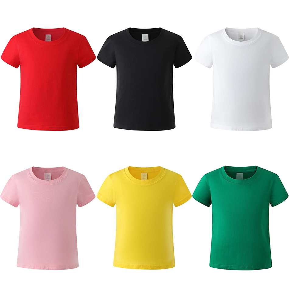 

Summer Tees Cotton Solid Color Children T-shirt Kid Round Neck Sport T-shirt Boys Girls Baby Toddler Solid Blank Cotton Clothes