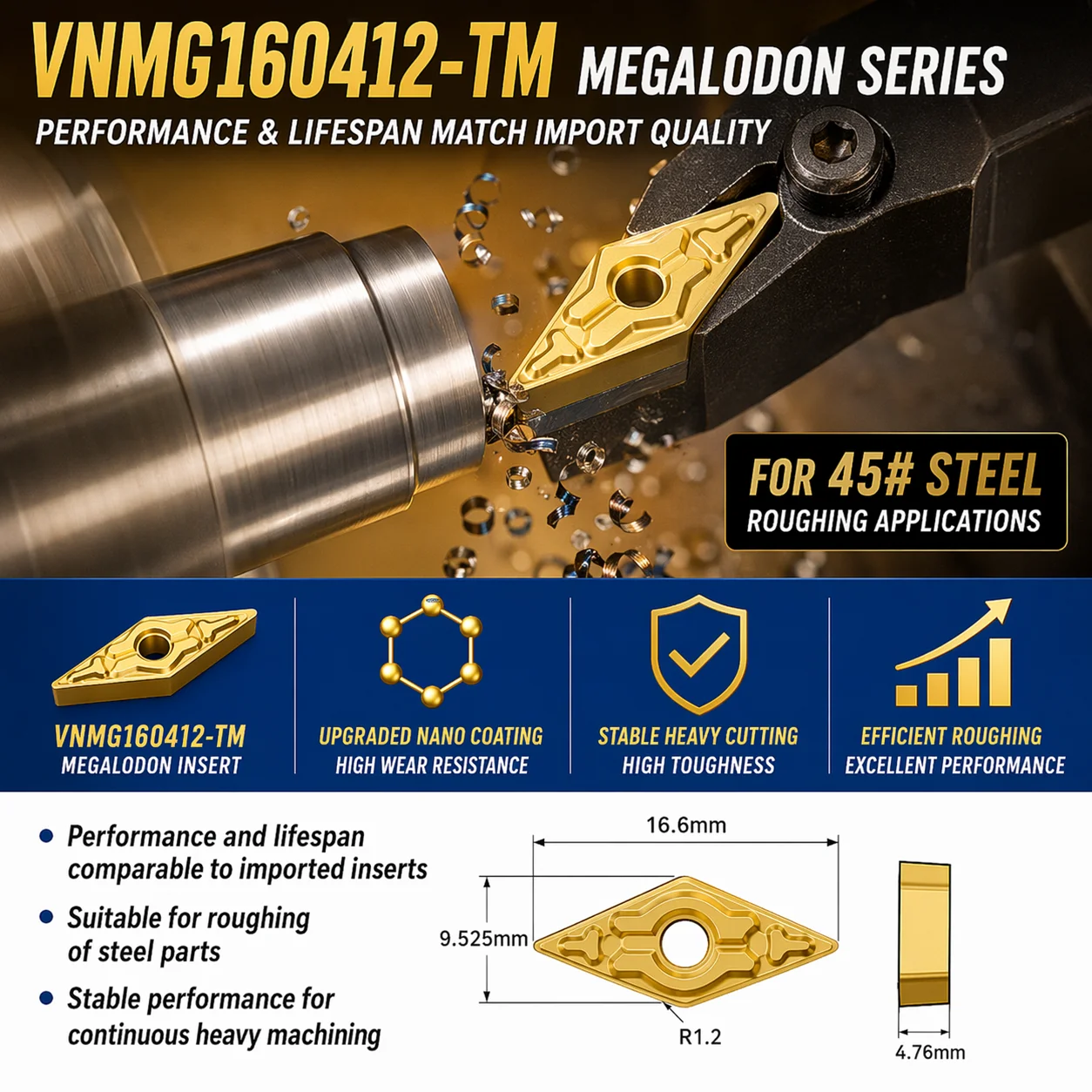 VNMG160412-TM Carbide Inserts CNC Lathe Cutter Turning Tool CNMG Blade for Steel