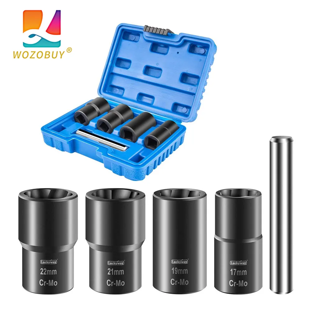 

WOZOBUY Twist Socket Set Lug Nut Remover Extractor Tool - 5-Piece Metric Bolt and Lug Nut Extractor Socket Tools