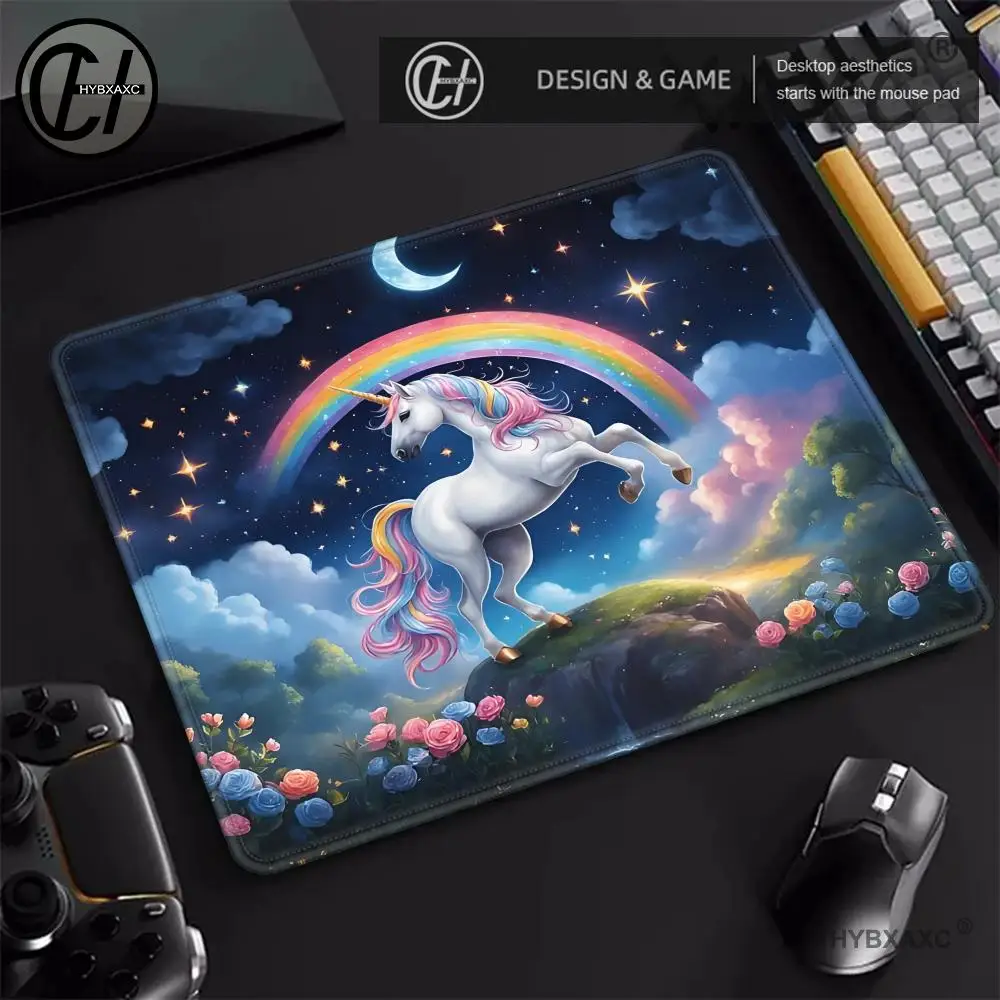 Celestial Dark Unicorn Deskmat Kawaii Surreal Rainbow Unicorn Mousepad  Dreamy Mystic Unicorn Mat Gift Large Non-Slip Mouse Pad
