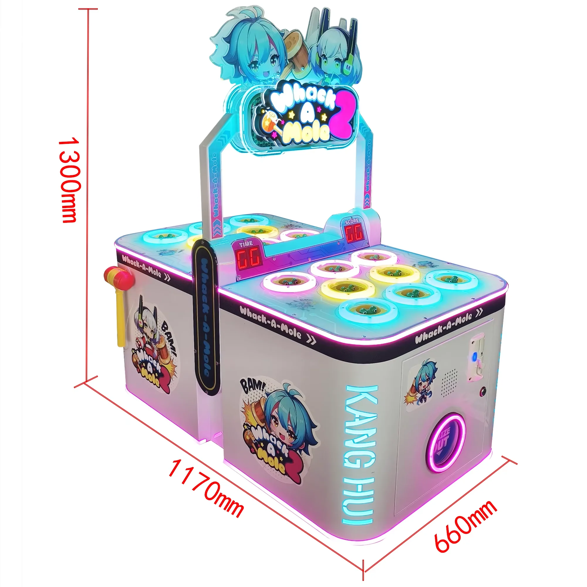 

Fun Pleasure 2-Player Whack Mole Arcade Game Machine Coin Operated Multiplayer Sports for Kids Hit Frog Durable Metal 1-Year