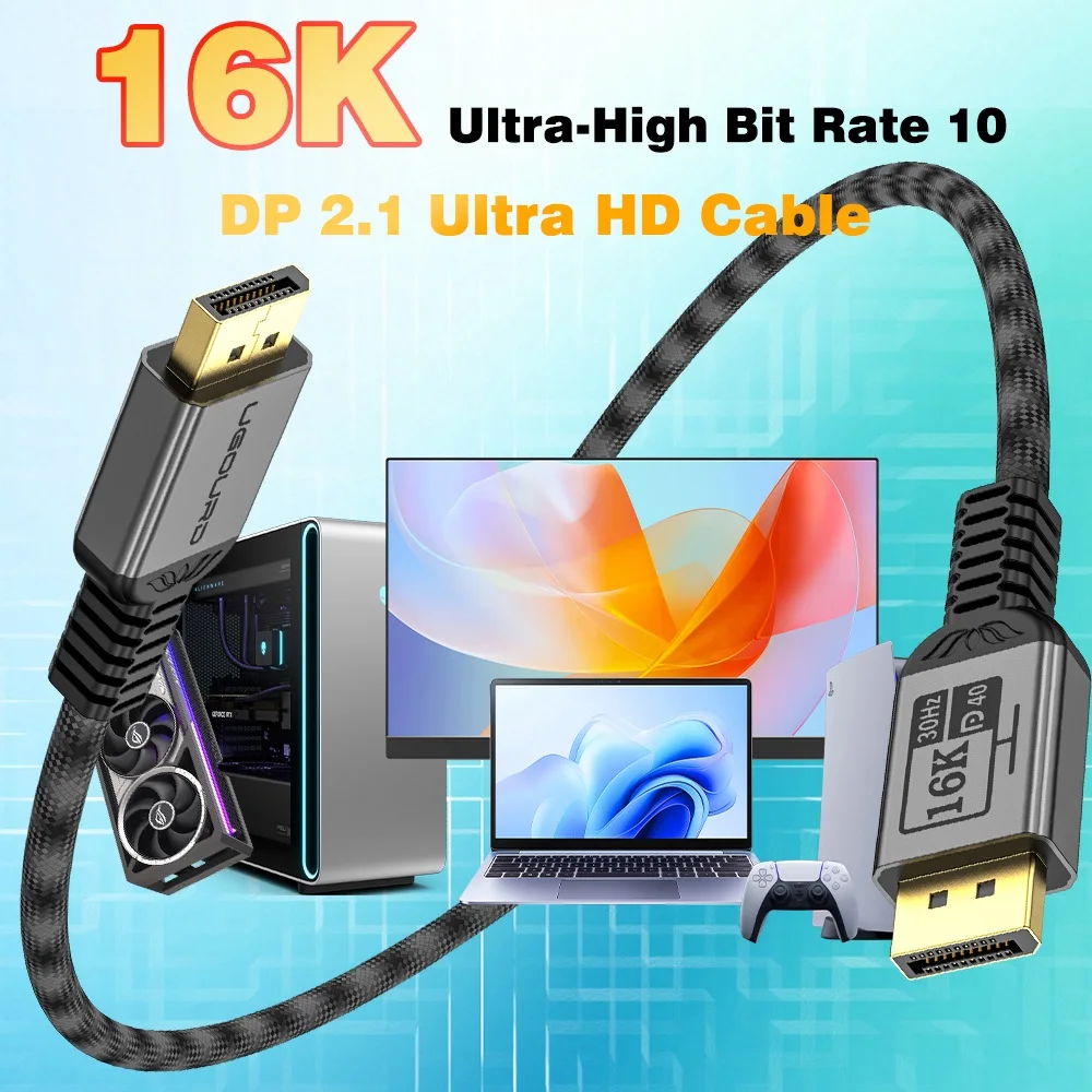 UGOURD DP2.1 DisplayPort Cable Ultra-High Bit Rate 10 Passive DP40 40Gbps Cable DSC 16K30Hz 4K 240Hz 144Hz for RTX4090 RX7900XTX