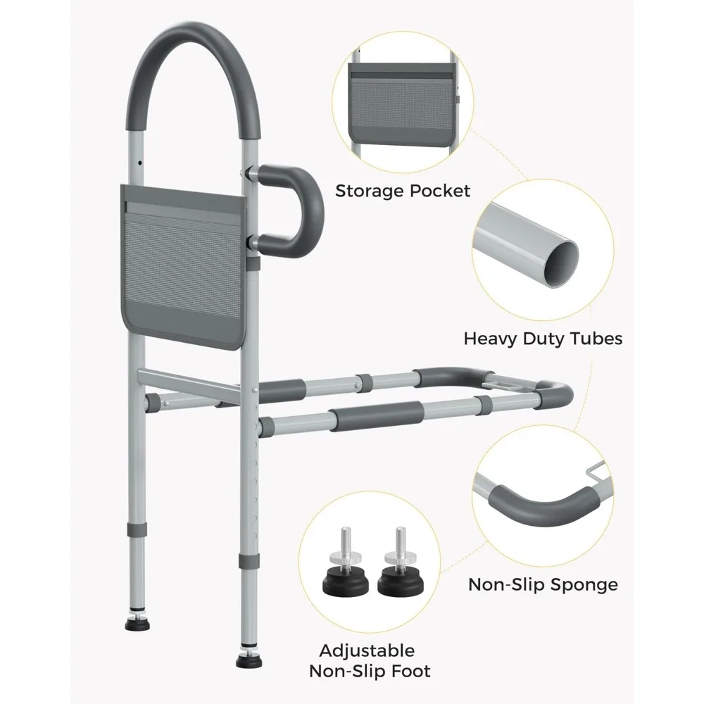 Adjustable Bed Safety Rails for Seniors with Non-Slip Handle, Storage Pocket, Fits Twin to King Beds
