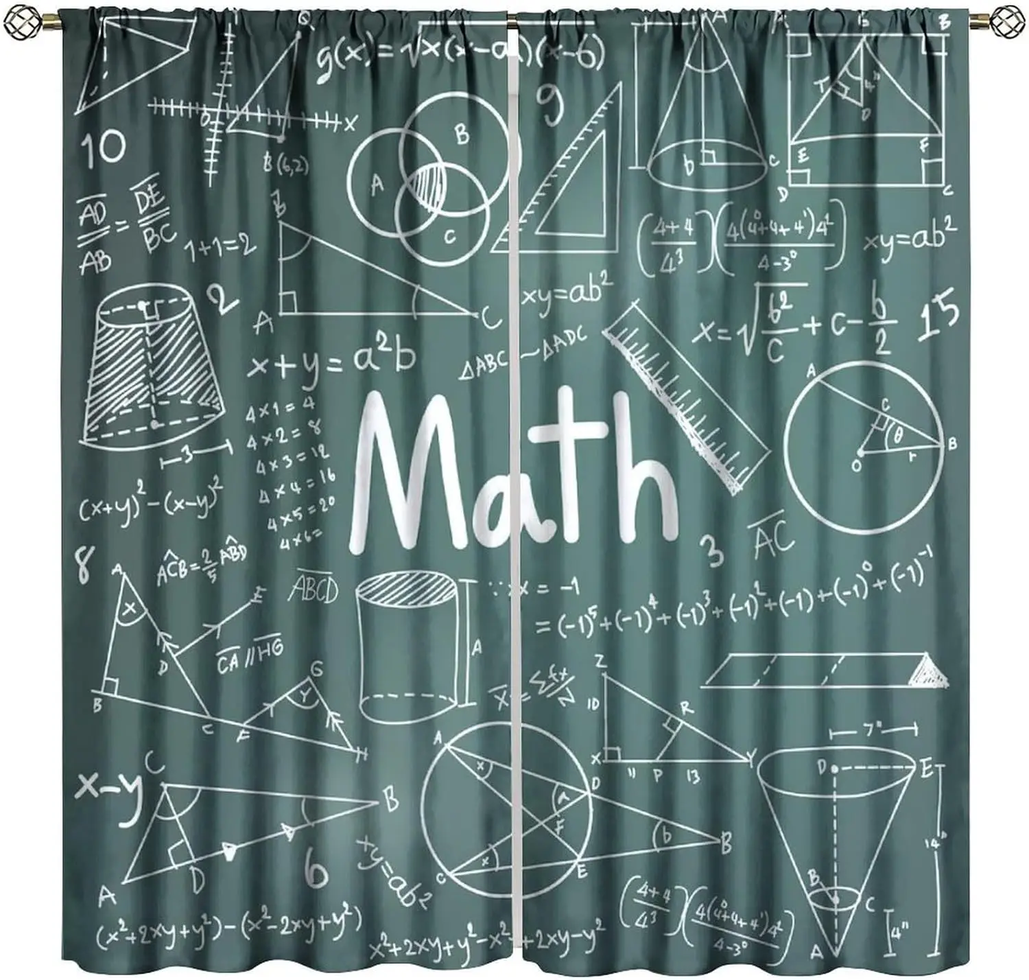 Math Equation Curtains 2pcs Academic Window Decor Algebra Geometry Science Print Classroom Student Teacher Dorm Room Curtain Pai