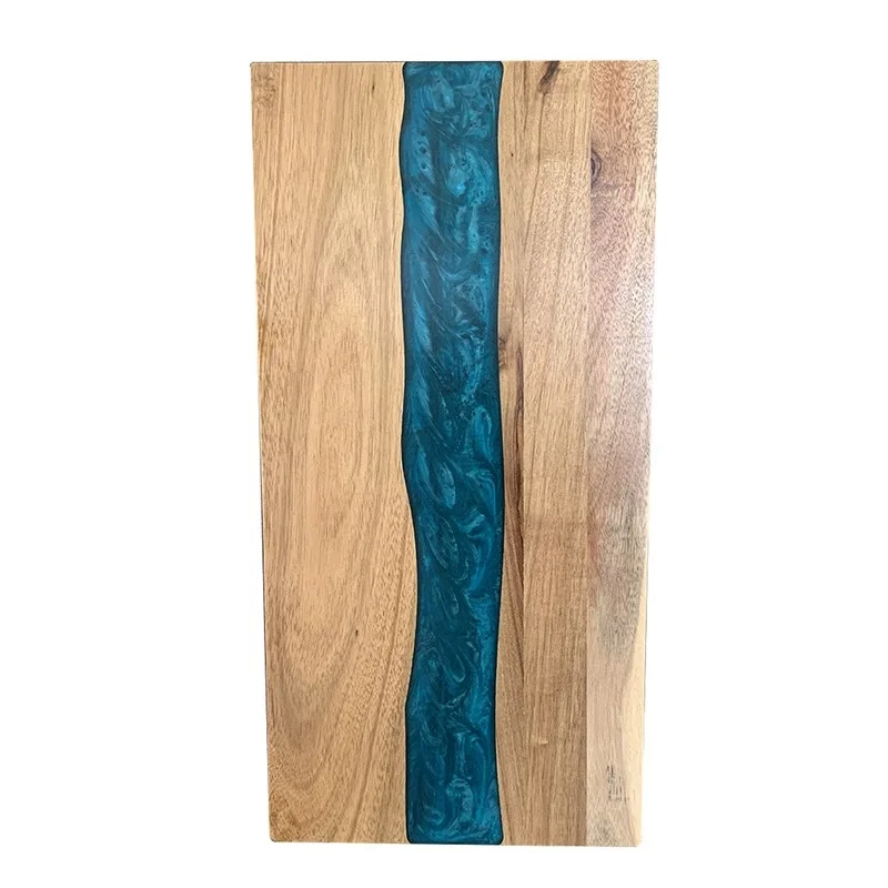 

Expoxy Resin Blue River Pattern Charcuterie Board for Bread Vegetable Fruit Meat Acacia Wood Decorative board Challah board