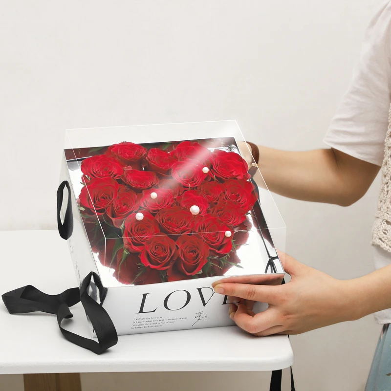 Mirror Silver Magic Folding Tote Box Pvc Clear Love Flower Box Flower Arrangement Hand Carry Bag 4pcs