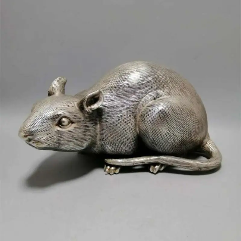 

7.3" Collection Chinese Paktong Fengshui 12 Zodiac Animal Mouse Wealth Statue