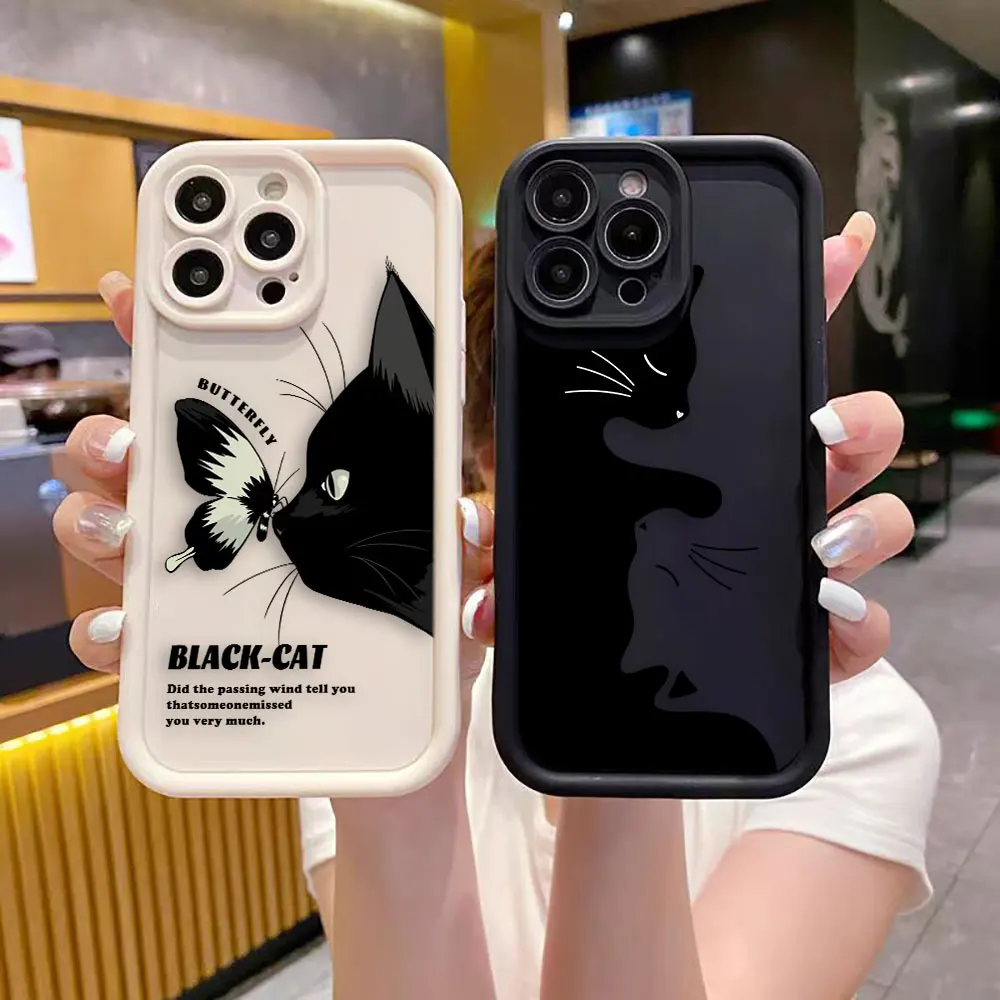 

Cute Black Cat Phone Case For OPPO Reno 5 6 A15 A7 A7X A9 A16 A16K RENO2 RENO3 A92S FIND X3 X5 R11 R11S PRO LITE 5G Case Funda