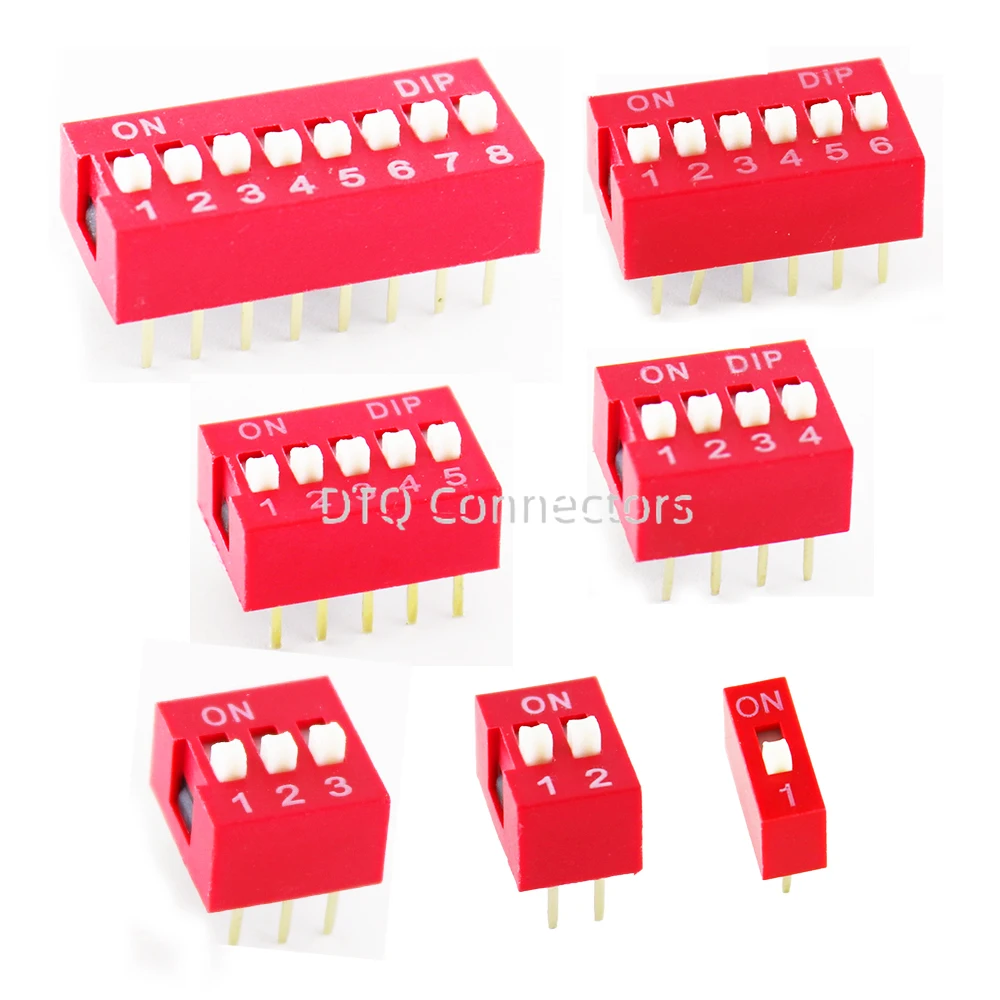 10pcs/lot DIP Switch Slide Type Red 2.54mm Pitch 2 Row DIP Toggle switches Dial switch 1p 2p 3p 4p 5p 6p 8p 7p 10p 12p