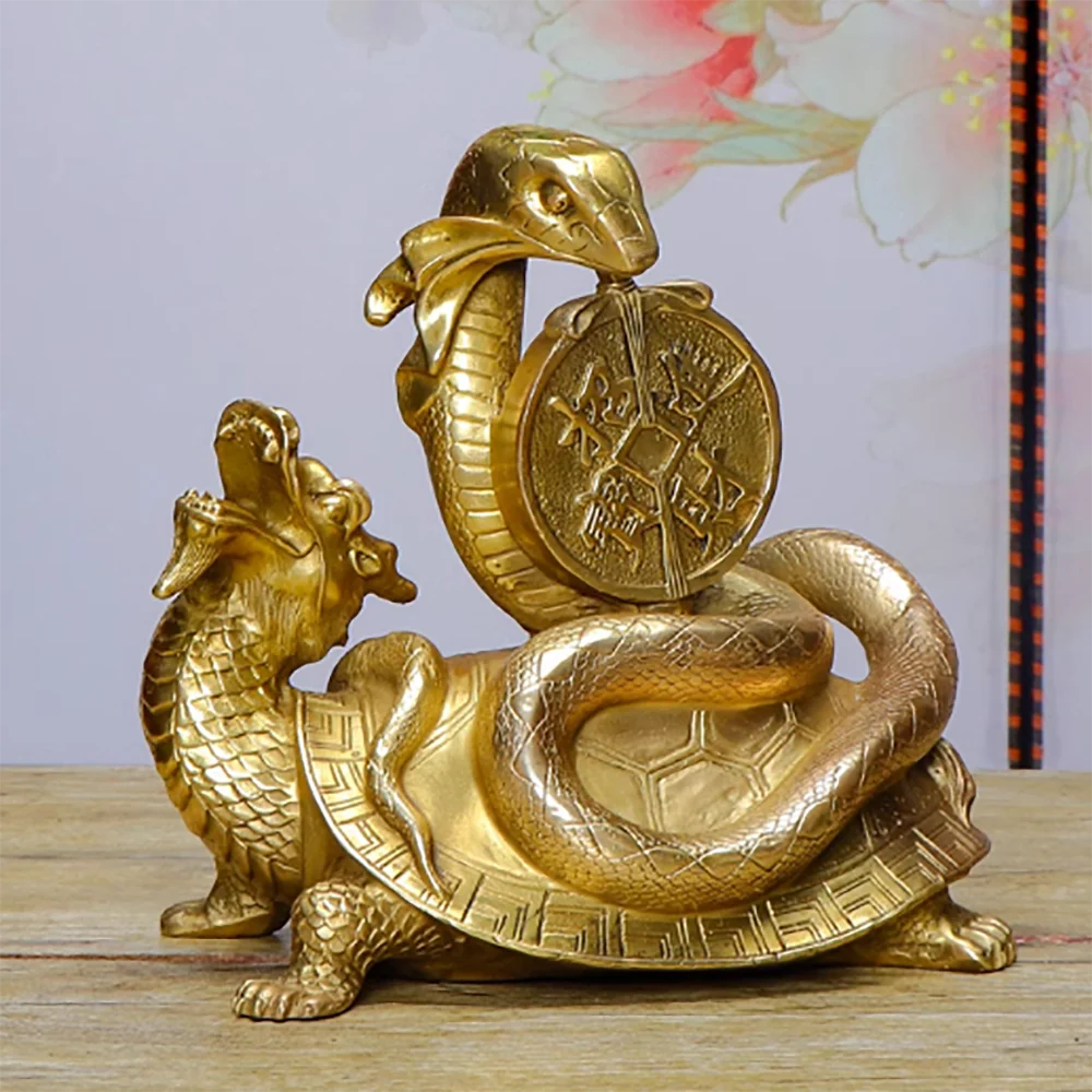 

Pure copper dragon turtle basalt decoration, copper turtle snake four directional living room foyer decoration