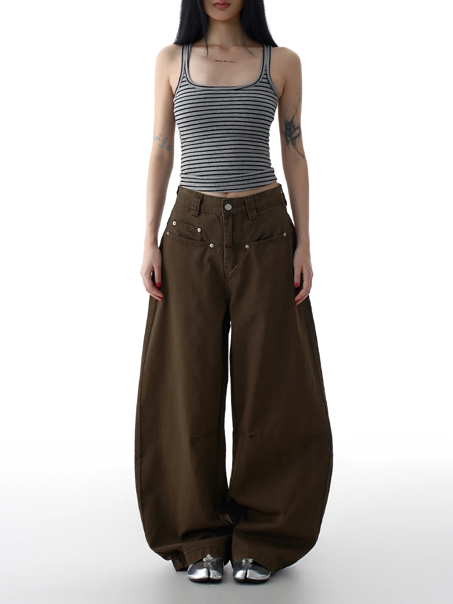 

ZHISILAO New Brown Tapered Jeans Vintage Y2K Baggy Wide Leg Loose Denim Pants Autumn Winter 2025 Streetwear