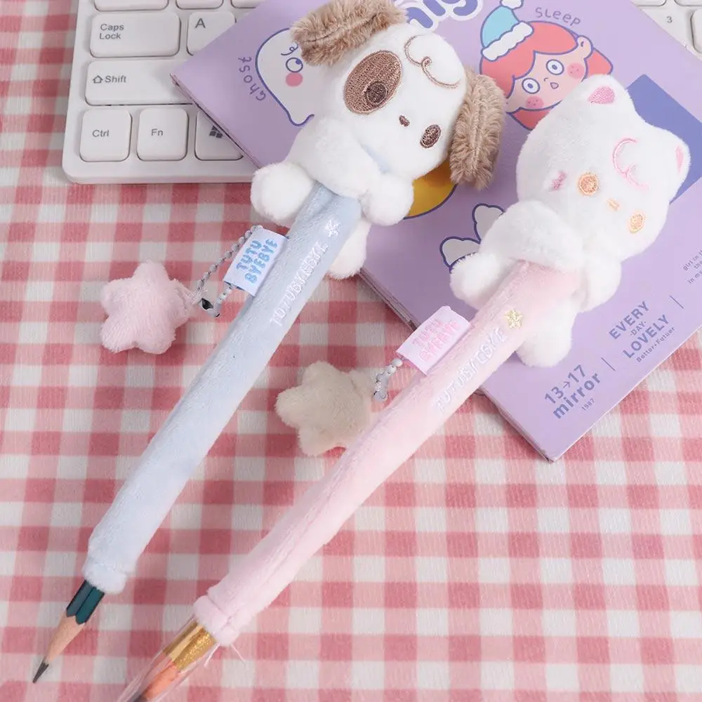 Cute Decor Plush Tablets Pen Protective Case Cat Dog Tablets Pencil Protective Bag Kawaii Cute Plush Pencil Sleeve Gel Pen