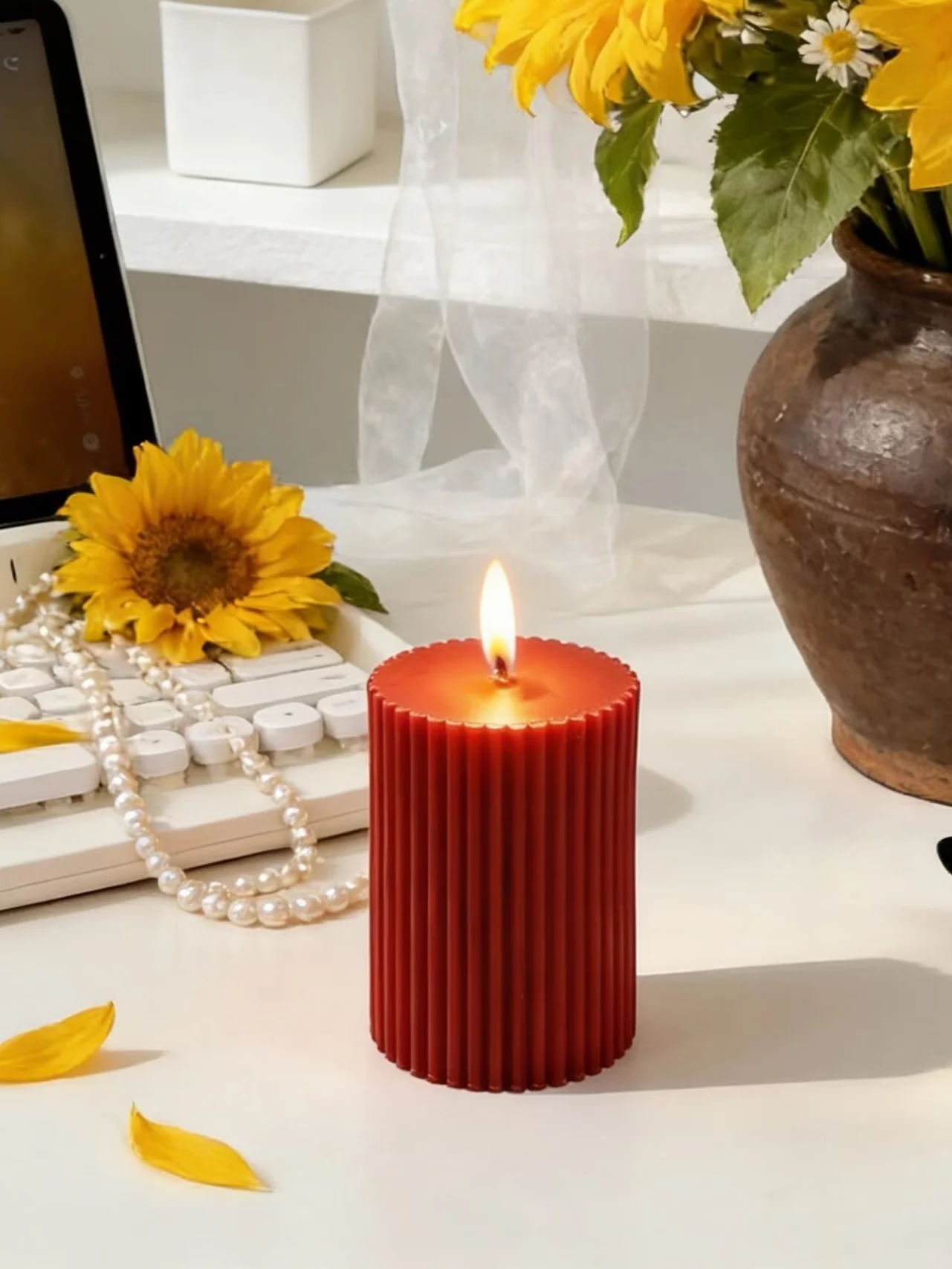 1pc Colorful Ribbed Cylinder Pillar Scented Candle，Soy Wax Aromatherapy Candle for Home Decor Wedding Table Decor Birthday Gift