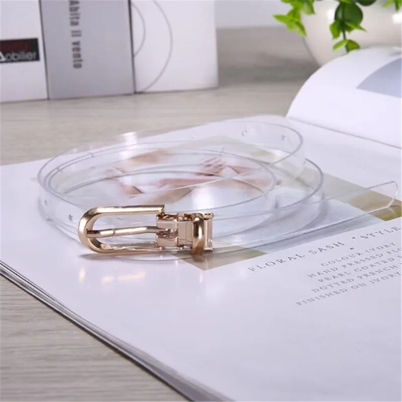 Colorful Women Belt Holographic Clear Waist Belt Metal Pin Buckle Transparent Elastic Waist Belts Synthetic Resin Waistband