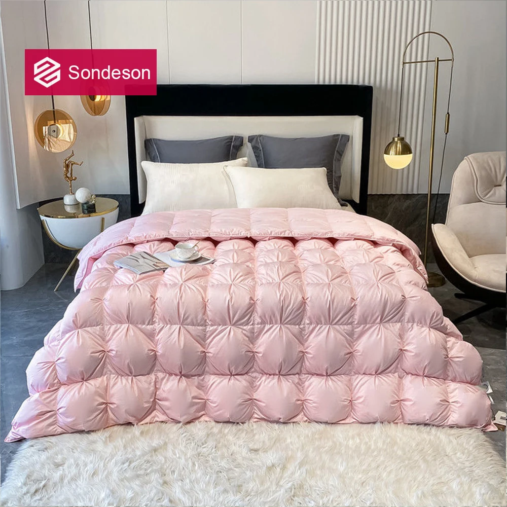 

Sondeson Noble Women Pink 100% Goose Down Filler 3D Bread Duvet Quilt Comforter Winter Queen King Blankets 100% Cotton Shell