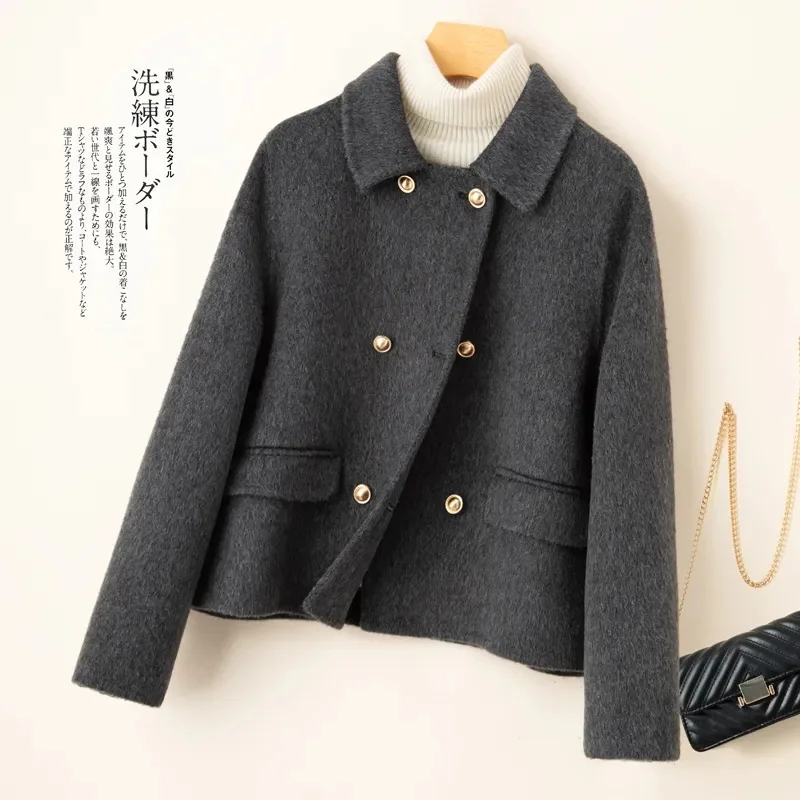 2025new outono inverno high-end casaco feminino curto jaqueta de lã coreano cardigan casaco duplo breasted cashmere outerwear feminino