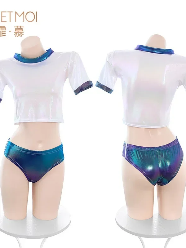 Japão quente sexy feminino shorts conjunto dinâmico laser ginástica conjunto sexy puro desejo uniforme estudante anime cosplay shorts conjunto