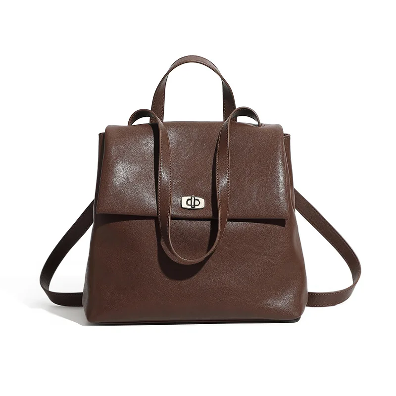 

New Fashion Genuine Leather Large Capacity Women's Backpack Autumn Ladies Versatile Shoulder Bag Girls College Style Schoolbag