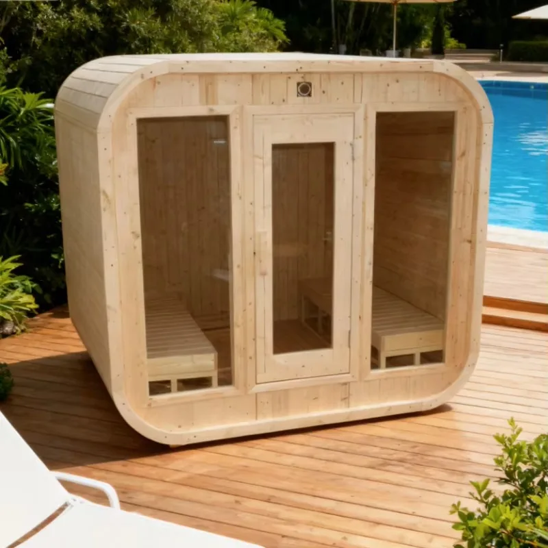 Custom Outdoor Wet Steam Sauna, Natural Red Cedar Traditional Sauna Cabin for Hotel Backyard, Custom Logo and Package Available