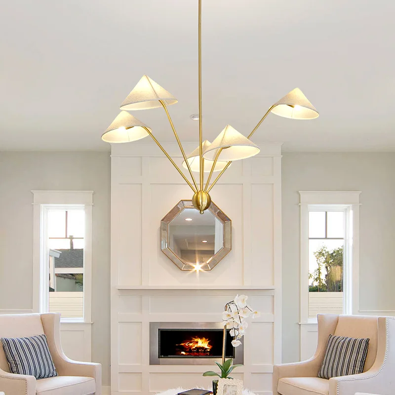 

American retro simple cloth cover wrought iron chandelier new creative personality restaurant villa