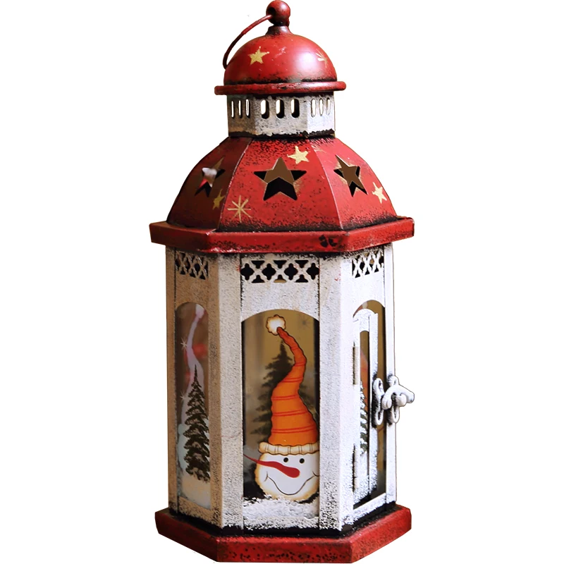 Holiday Iron Candlestick Lamp Large Christmas Painted Lantern Decoration Garden Grocery  navidad veilleuse enfant pour la nuit