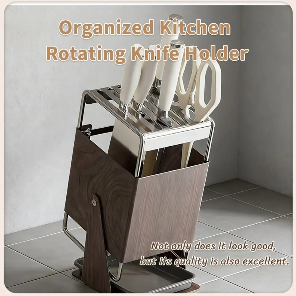 New Stainless Steel Kitchen Storage Holder 9 Slots 30° Rotating Storage Rack with Draining Tray Multifunctional Countertop Shelf