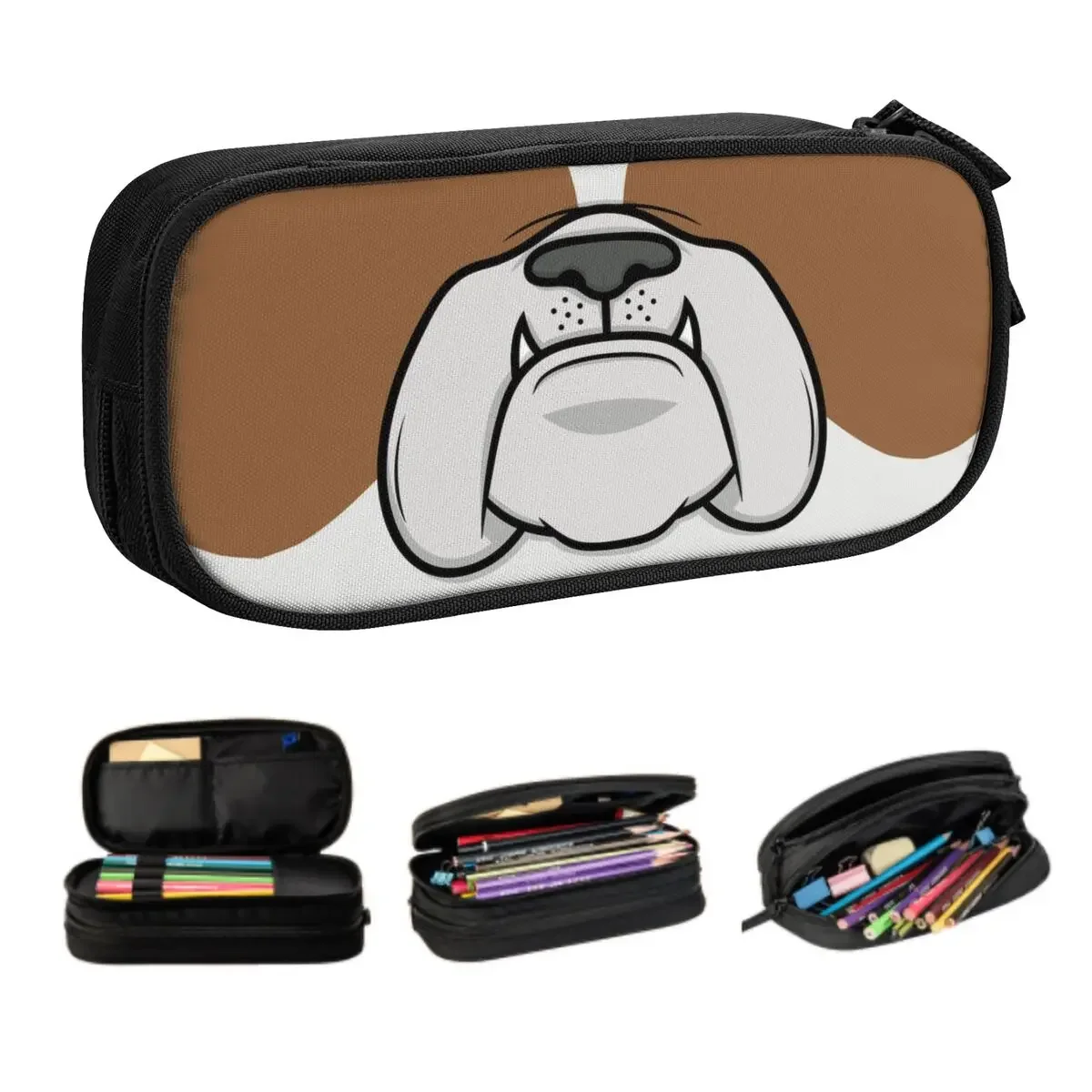 Custom British English Bulldog Dog Face Nose Cute Pencil Case Boys Gilrs Large Capacity Frenchies Pencil Box Students Stationery