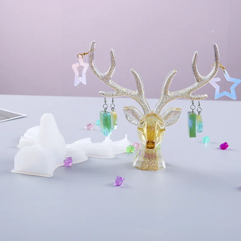 

2 формы для эпоксидной смолы «сделай сам», изысканные украшения из рога, силиконовые формы, зеркальная отделка, рождественские украшения с оленями, подставка, Рождественский подарок