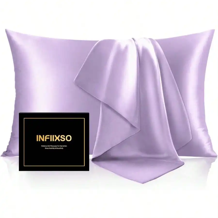 

Silk Pillowcase for Hair and Skin, Standard Size 20 x 26 in Pillow Case with Hidden Zipper, Lavender, 1 Pack