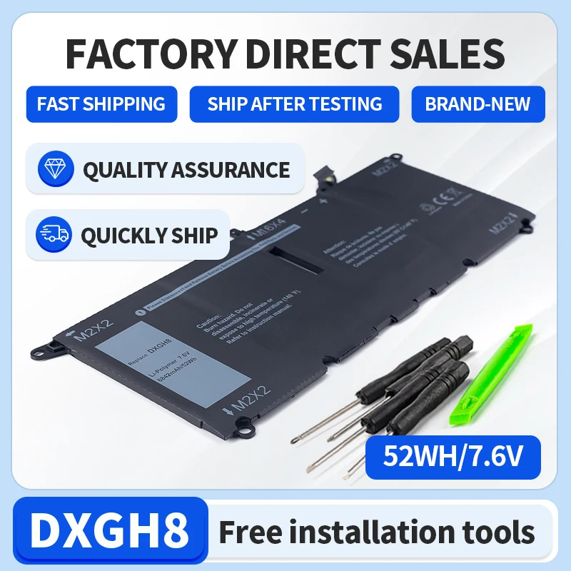 SOMI DXGH8 Laptop Battery For Dell XPS 13 9380 9370 7390 For Dell Inspiron 7390 2-in-1 7490 G8VCF H754V 0H754V P82G 52WH