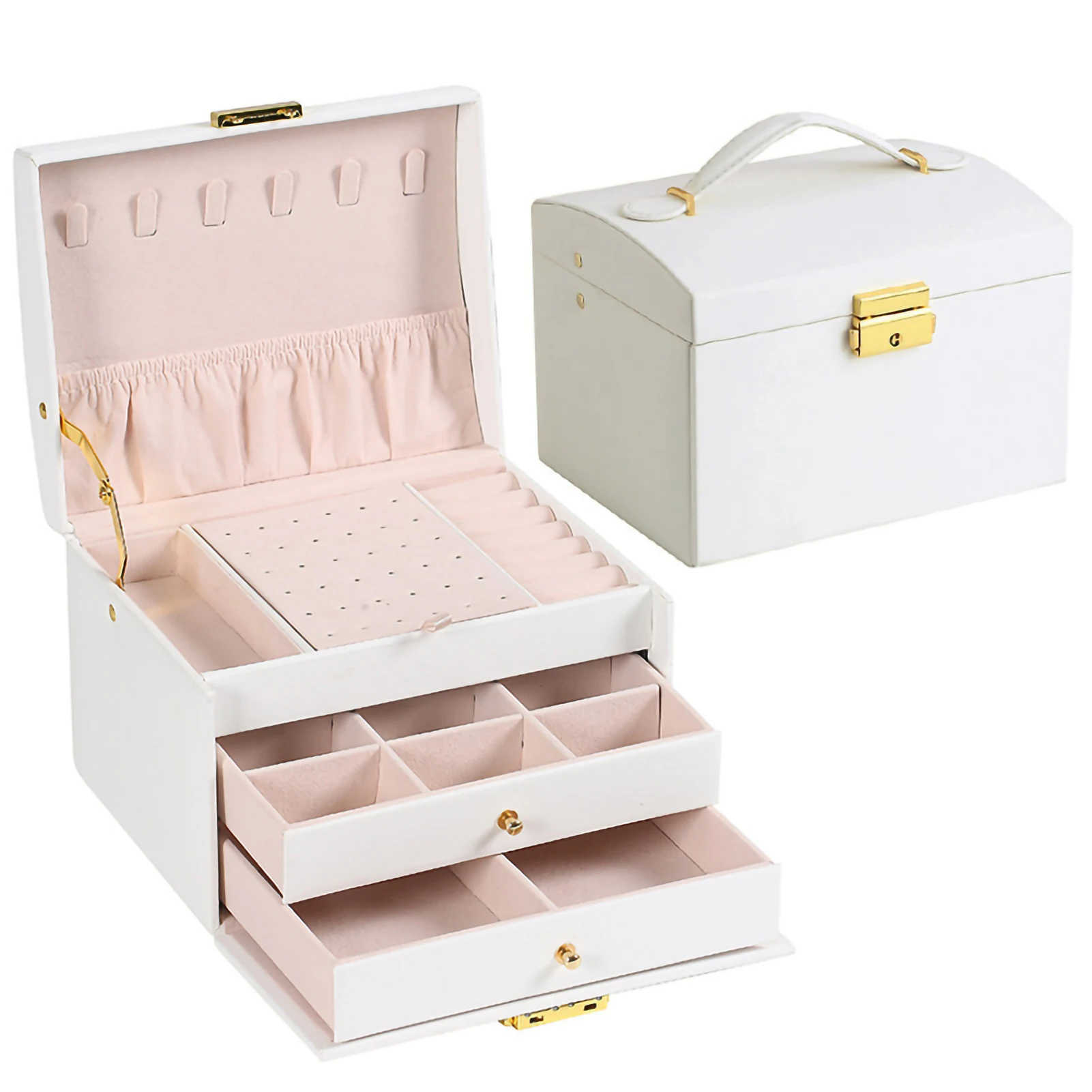 

Large Three-Layer Lockable Leather Jewelry Organizer Box with Multiple Compartments Jewelry Display Jewelry Boxes and Packaging