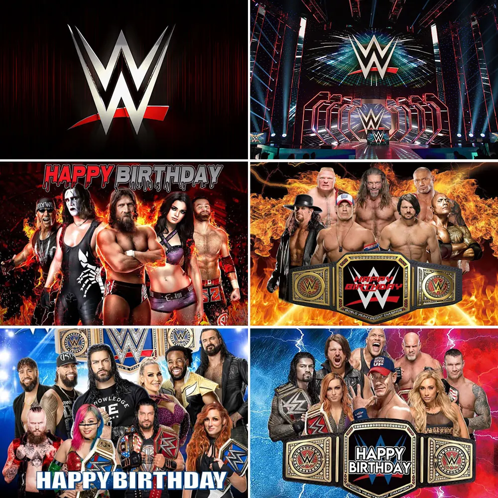 

Wrestling Triathlon Party Decoration Background WWE Kids Birthday Banner Backdrop Poster Boys Gift Baby Shower Photography props