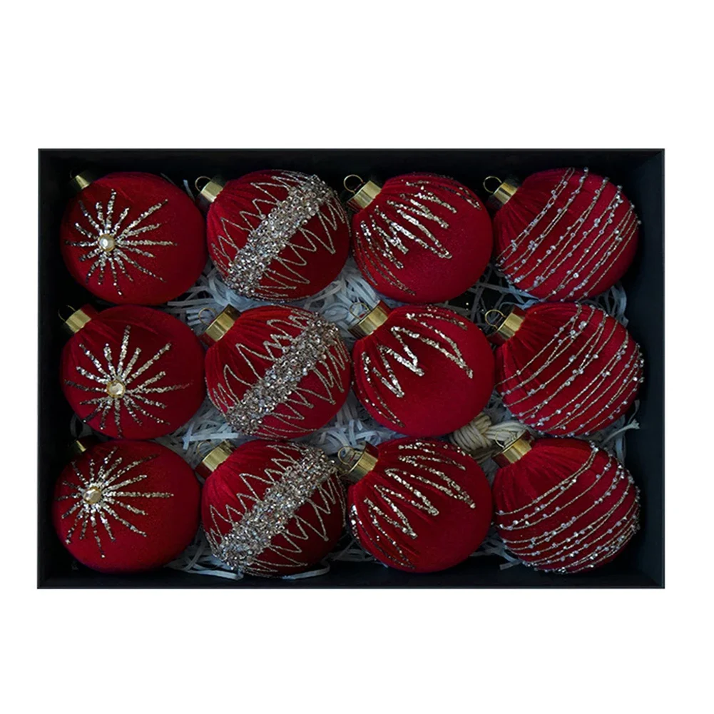 

Velvet Christmas Tree Decorations Set Of 12 8cm Flocked Ornaments For Seasonal Home Decoration On Trees Wreaths And Garlands