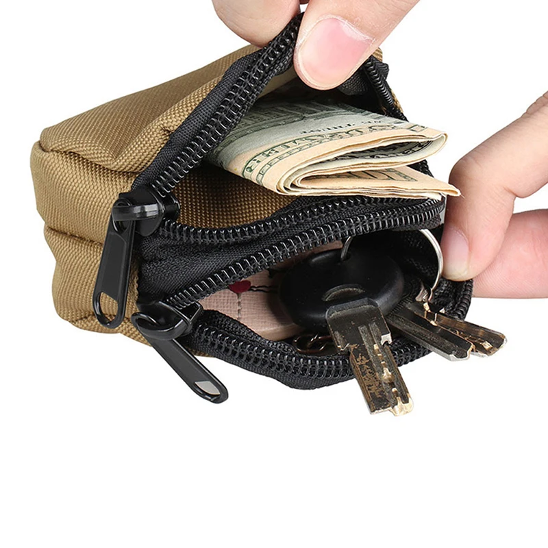 Nylon-Geldbörse mit doppeltem Reißverschluss, Herren-Outdoor-Beutel, leichte kleine Kartenhülle, Schlüssel-Aufbewahrung, Gürteltasche – Detail 3