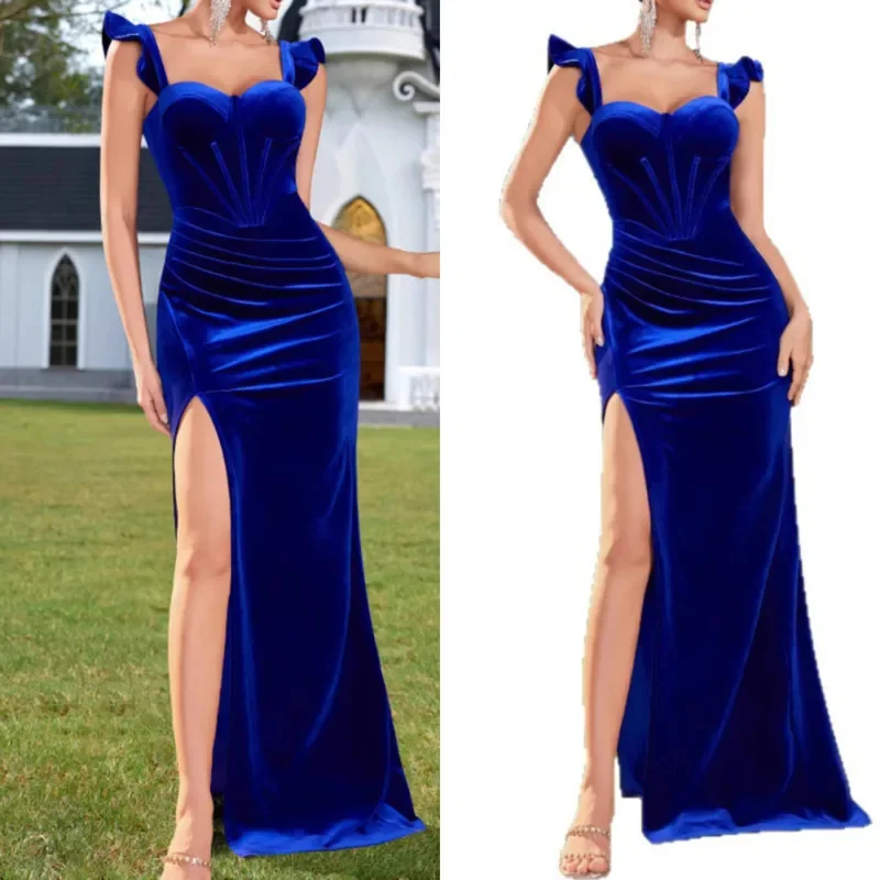 

Luxury Evening Dresses Sexy Gown Socialites Dresses Summer Eur Ru Us Collection Studded Suspenders Velvet Hip Hugging Dress New