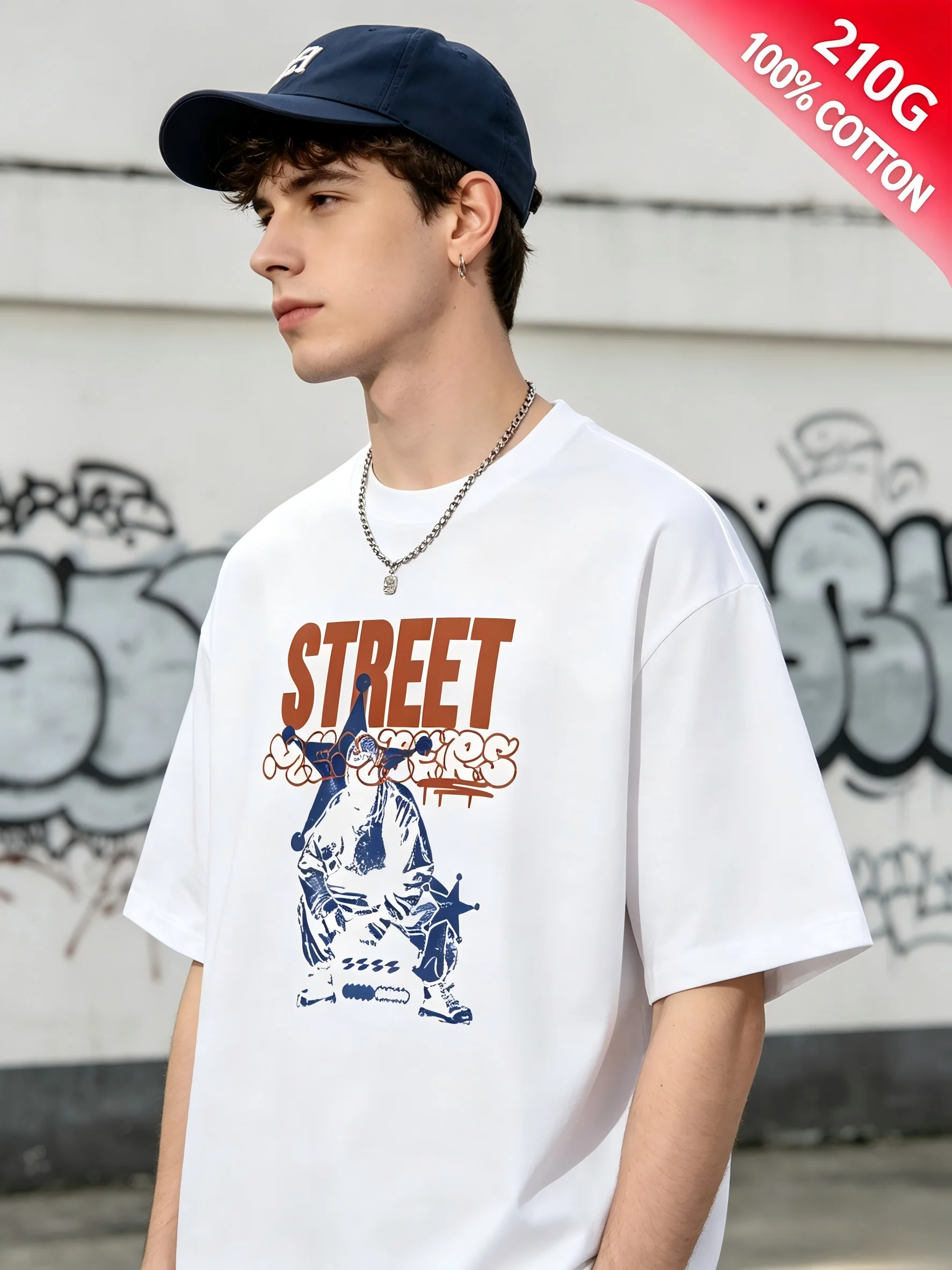 Camiseta masculina 100% algodão com estampa de palhaço e letras, camiseta de manga curta, roupas masculinas de alta qualidade, streetwear.