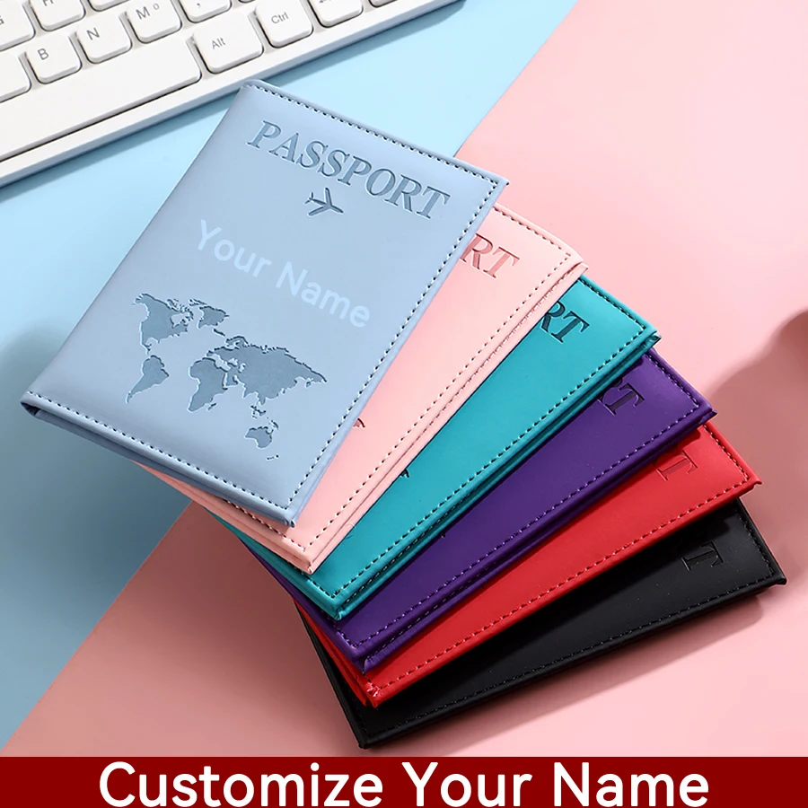 Personalized Custom Name Passport Cover PU Leather Passport Holder Slim Travel Document Card Wallet Customized Gift for MenWomen view 2