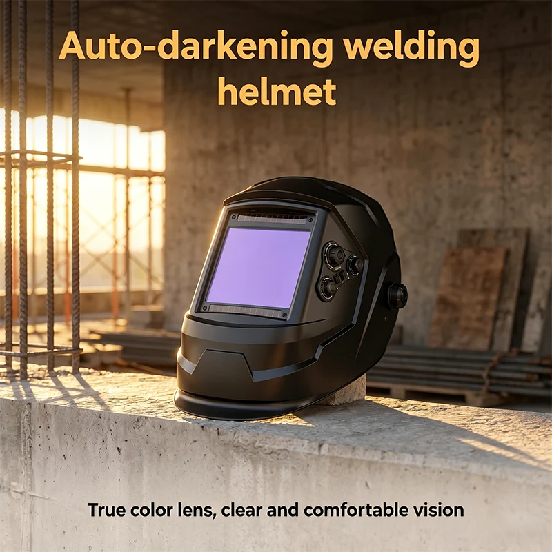 New black large-window welding cap with 4 light-sensitive probes - changes light more quickly - solar-powered automatic light ad