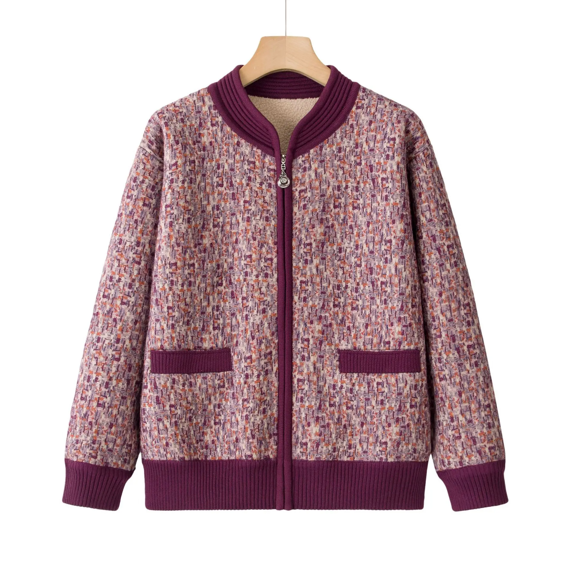 

Middle-aged Women Sweater Jacket Mother Clothes New Autumn Winter Thicke Warm Zipper Knitted Cardigan Coat Female Tops Outerwear